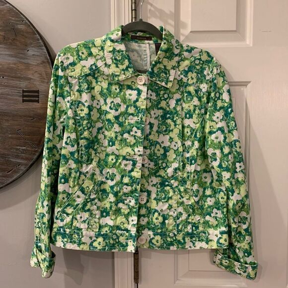 Liz Claiborne Green Floral Print Spring Jacket sz 14 NWT - Picture 1 of 5